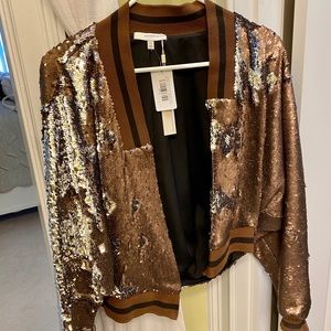 NWT Lavender Brown Sequin Bomber Jacket